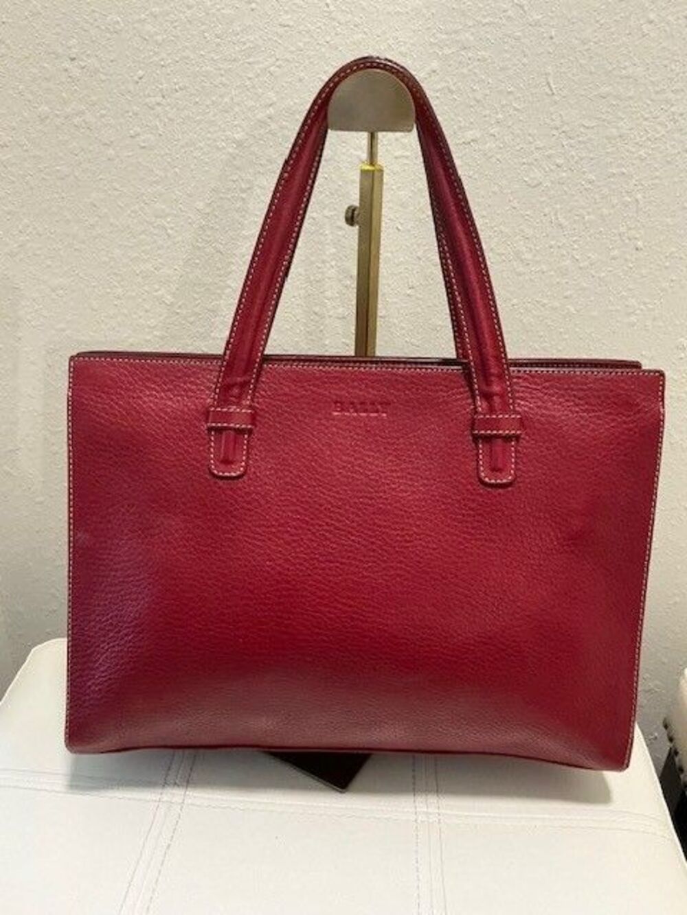 Bally Red Pebble Leather 2 Handle /2 Section /Crossbody Strap /Double Pocket
